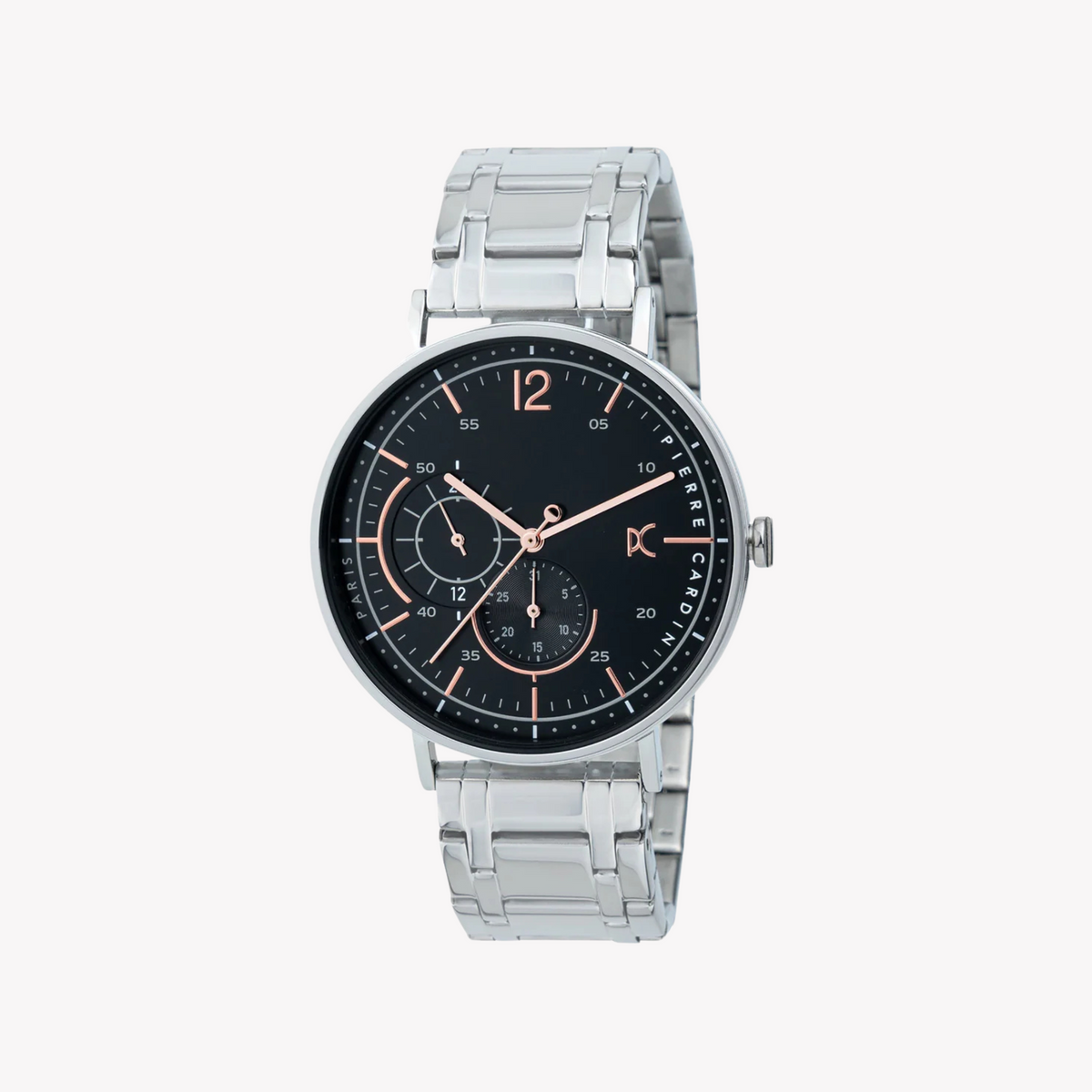 Pierre Cardin Men's Silver Stainless Steel Watch, Black Dial | Cbn.3025