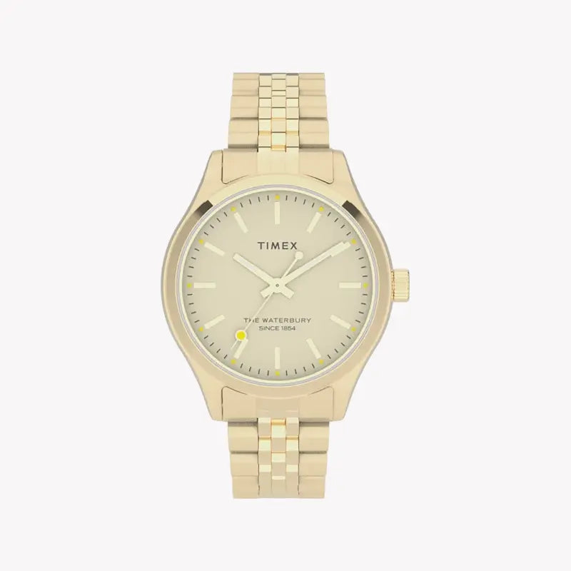 Timex Women's Gold Stainless Steel Watch, Off White Dial | Tw2u23200