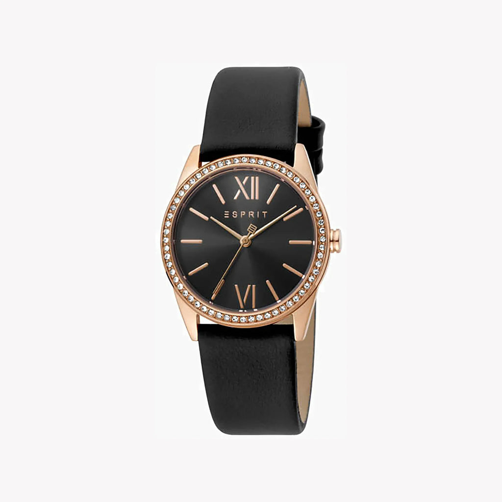 Esprit Women's Black Leather Watch, Black Dial | Es1l175m0015